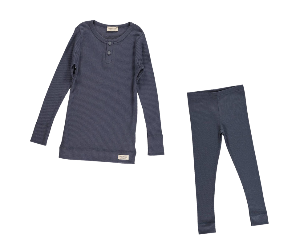 Long Sleeve Ribbed Henley Set - Navy