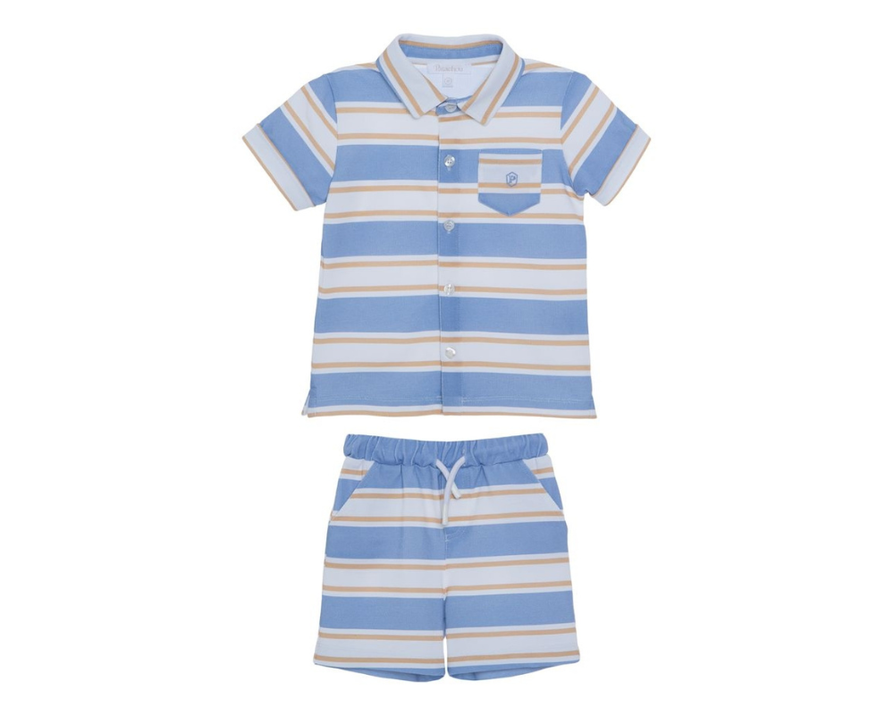 Blue White Striped Shorts Set