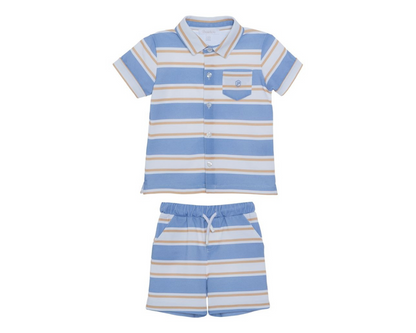 Blue White Striped Shorts Set