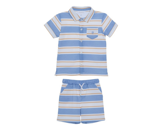 Blue White Striped Shorts Set