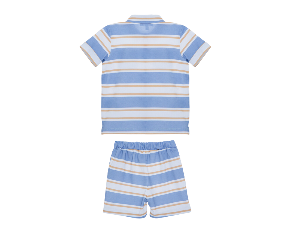 Blue White Striped Shorts Set