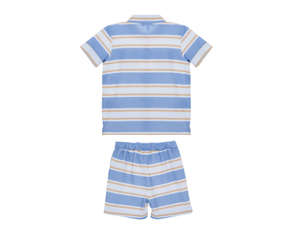 Blue White Striped Shorts Set