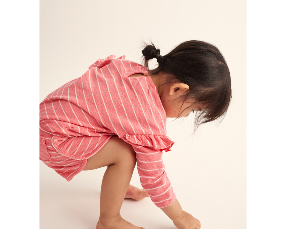 Crepe Striped Baby Sweater and Shorts Set - Confetti Pink