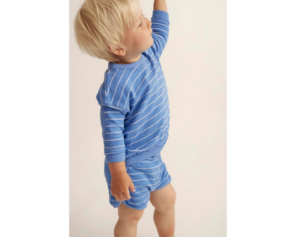 Crepe Striped Baby Sweater and Shorts Set - Provence Blue