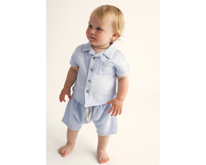 Soft Gauze Short Sleeve Set - Sky Blue