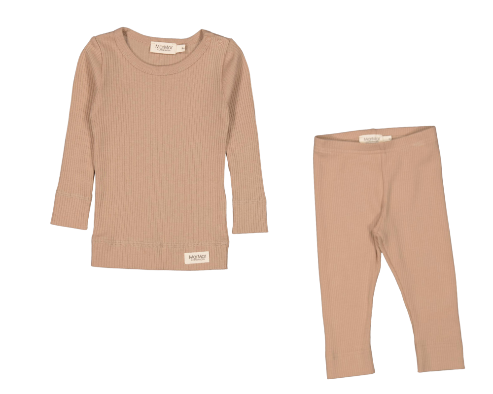 Long Sleeve Ribbed Set - Beige