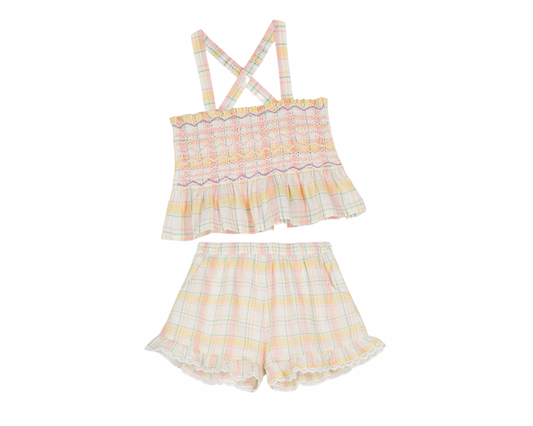 Yellow Positano Checks Set - Florentina Camisole and Vallalois Shorts