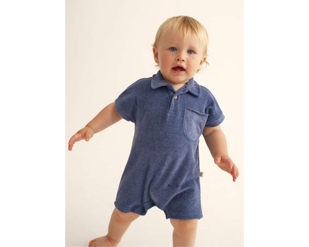 Toweling Baby Jumpsuit - Blue Melange