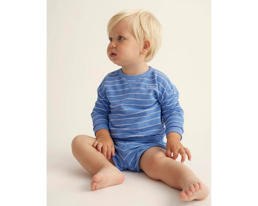 Crepe Striped Baby Sweater and Shorts Set - Provence Blue