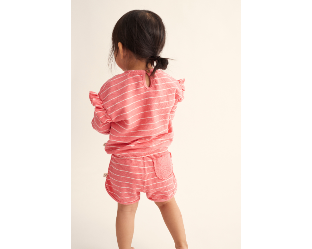 Crepe Striped Baby Sweater and Shorts Set - Confetti Pink