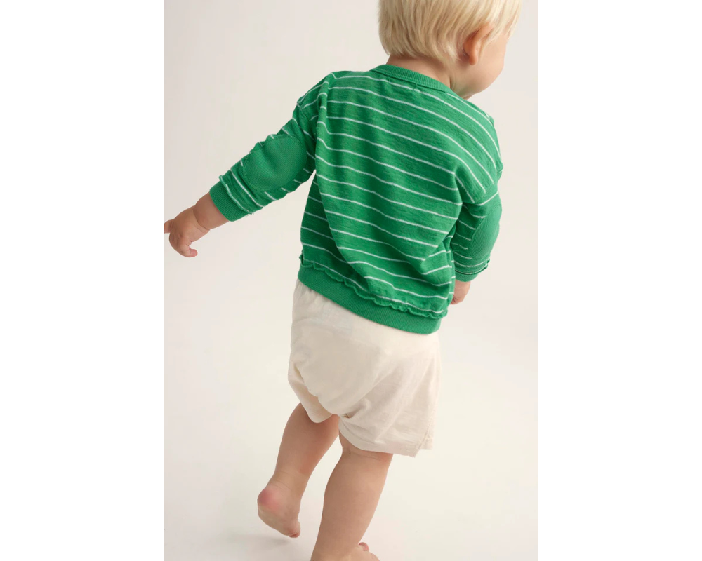 Crepe Striped Baby Sweater and Shorts Set - Grass Green