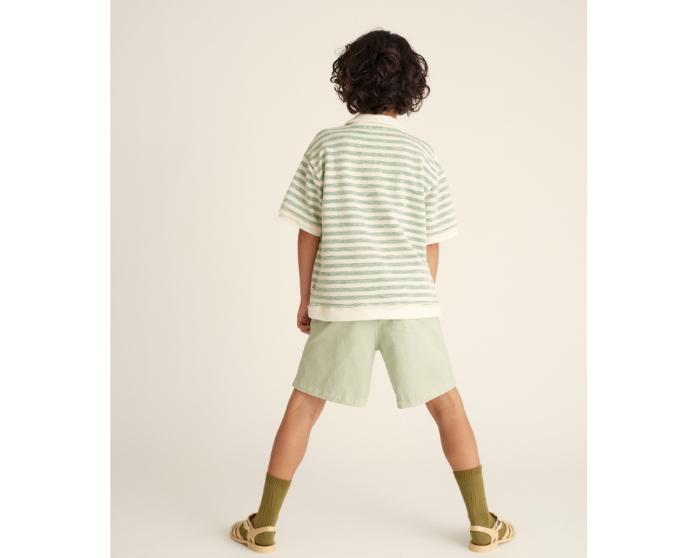 Thin Striped Polo Shirt and Bermuda Shorts Set - Grass Green