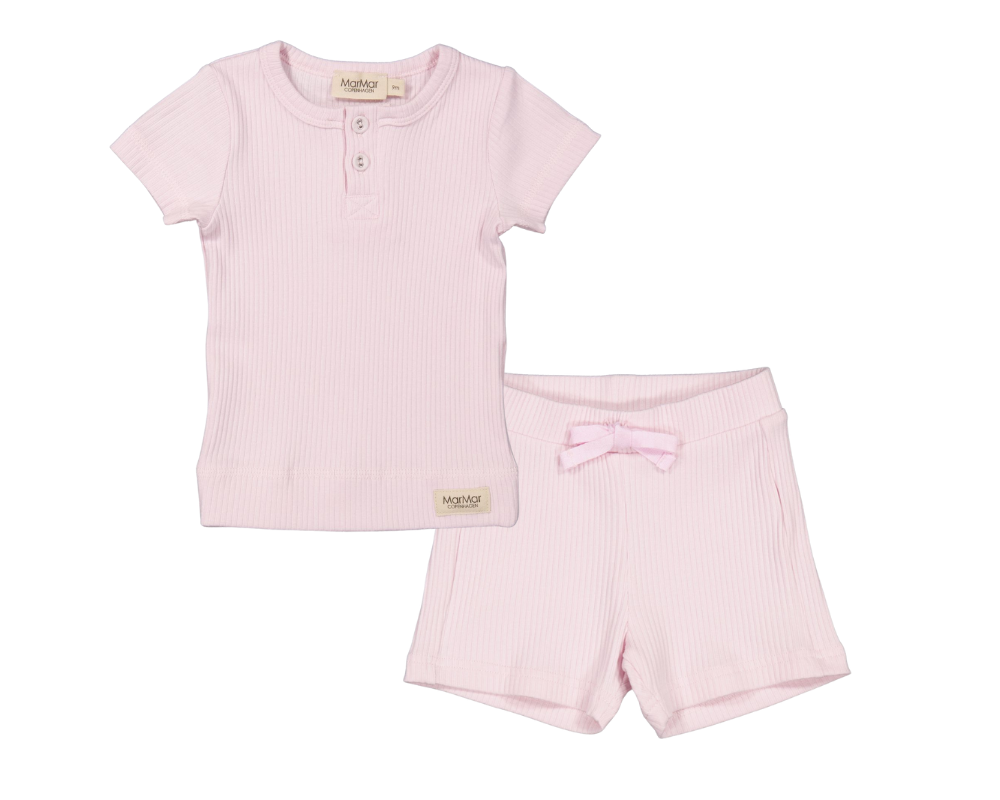 Short Sleeve Henley Rib Shorts Set - Lilac Mist