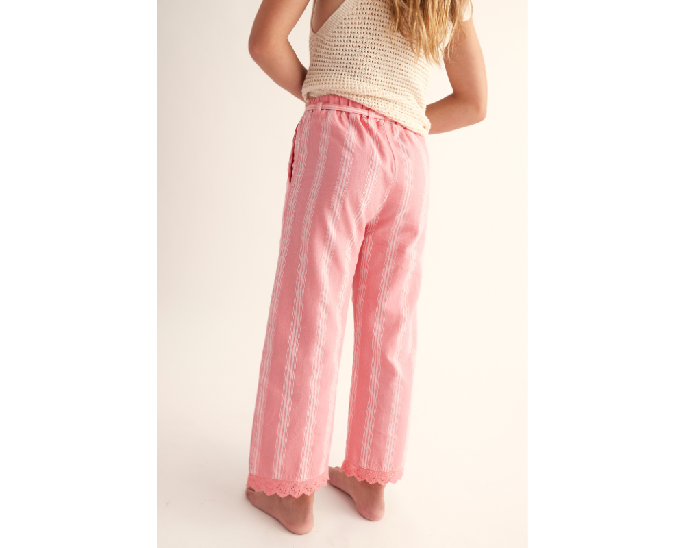 Jacquard Crop Top and Pink Ruffle Pants Set