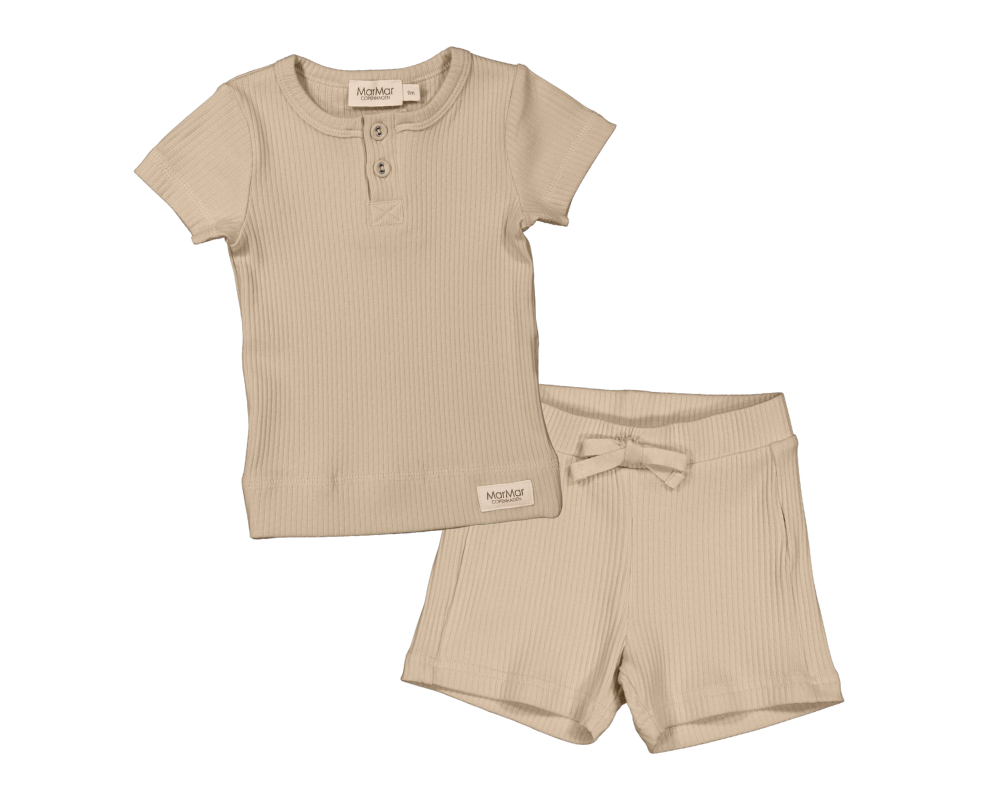 Short Sleeve Henley Rib Shorts Set - Stone Wall