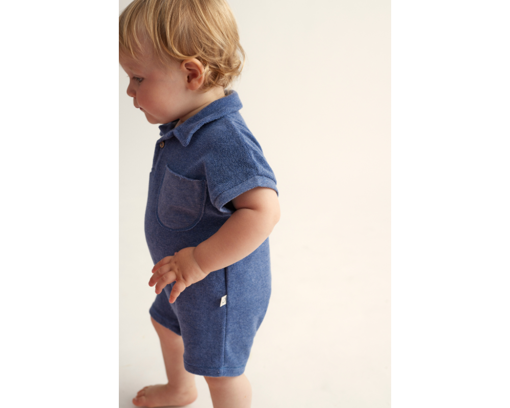 Toweling Baby Jumpsuit - Blue Melange