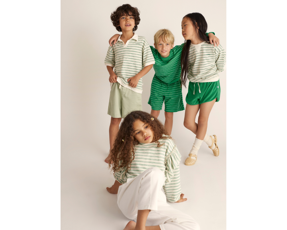 Crepe Thin Striped Baby Shorts Set - Grass Green