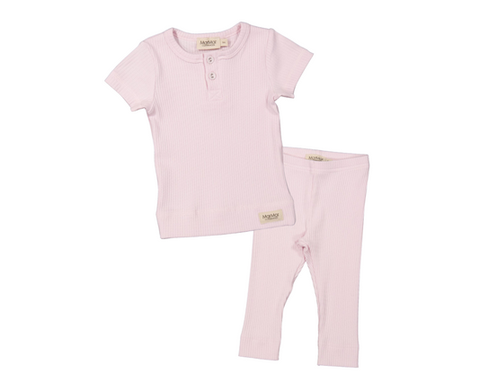 Short Sleeve Henley Rib Legging Set - Lilac Mist