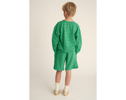 Crepe Striped  Bermuda Shorts Set - Grass Green