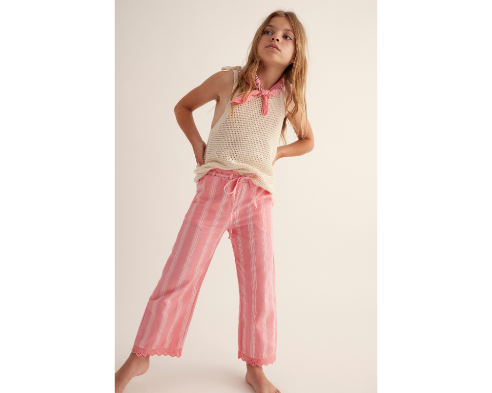 Jacquard Crop Top and Pink Ruffle Pants Set