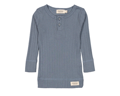 Long Sleeve Modal Broad Rib Henley Set - Stormy Blue