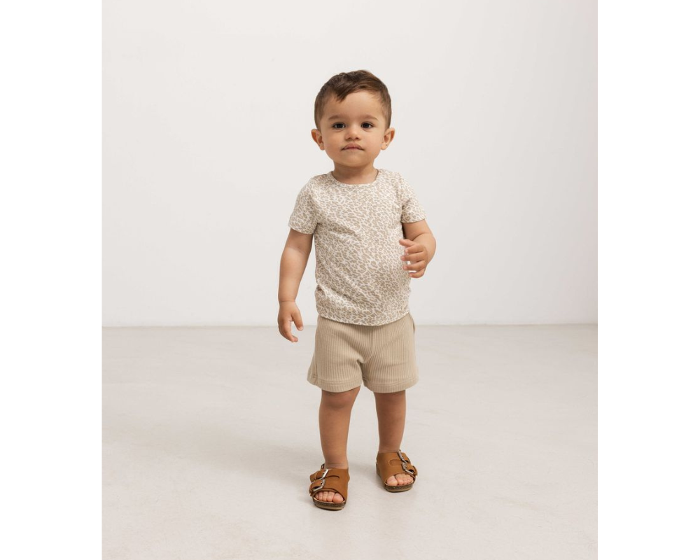 Short Sleeve Henley Rib Shorts Set - Stone Wall