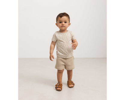 Short Sleeve Henley Rib Shorts Set - Stone Wall