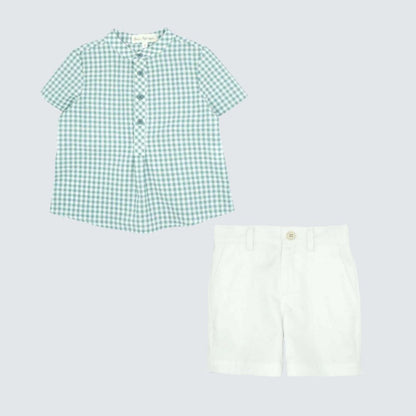 Green Gingham Shorts Set