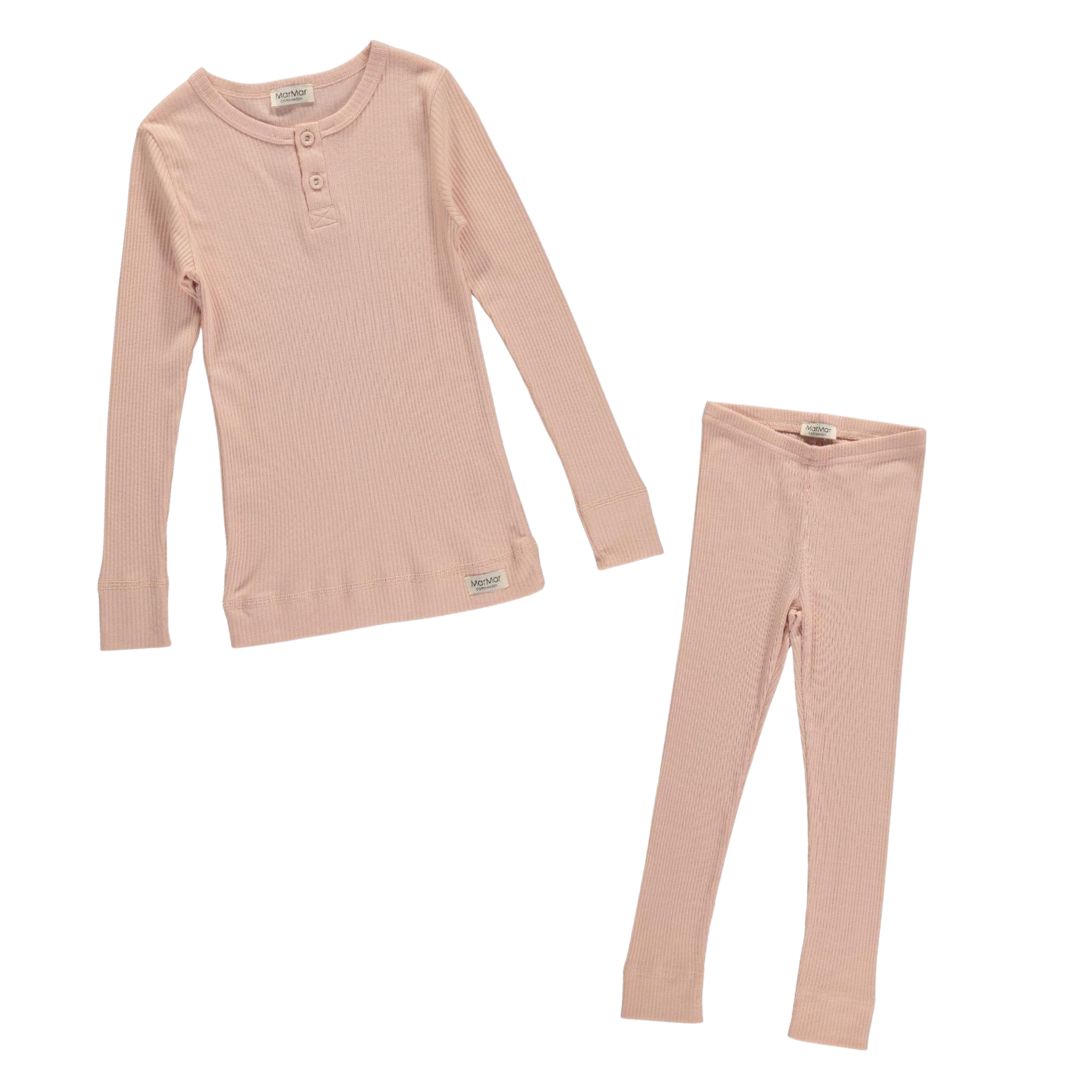 Long Sleeve Ribbed Henley Set - Pink