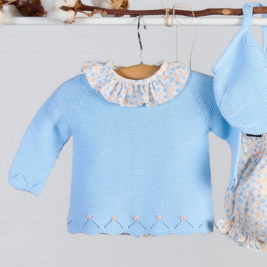 Blue Embroidered Knit Sweater