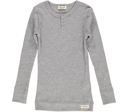 Long Sleeve Ribbed Henley Set - Grey