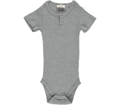 Short Sleeve Ribbed Henley Body Set - Grey