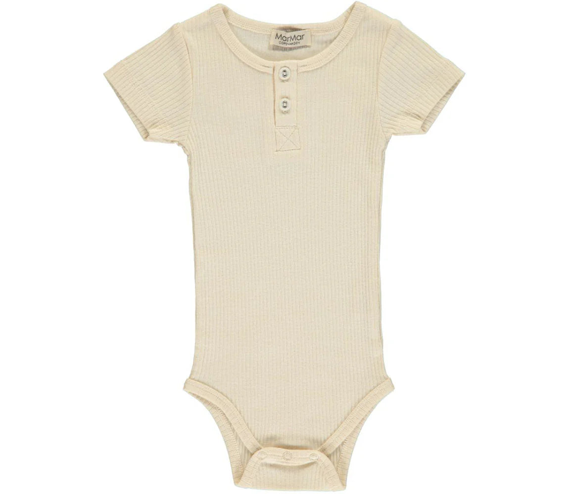 Short Sleeve Ribbed Henley Body Set - Off White