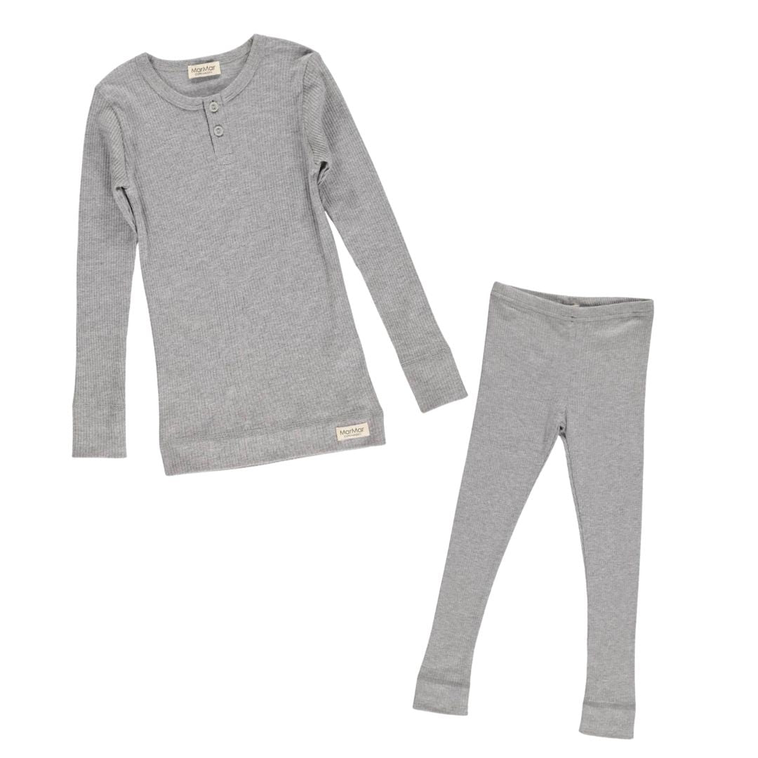 Long Sleeve Ribbed Henley Set - Grey