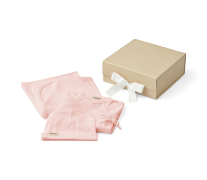 Newborn Gift Box 3pc - Footie Hat and Blanket Pink