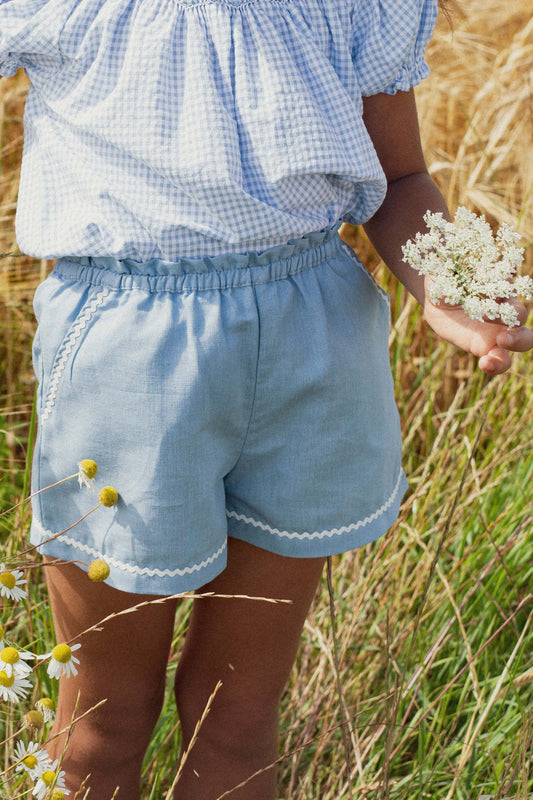 Capri Linen Shorts - Myosotis