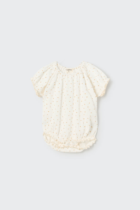 Floral Gauze Baby Romper - Ivory Coffee