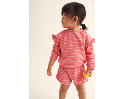 Crepe Striped Baby Sweater and Shorts Set - Confetti Pink