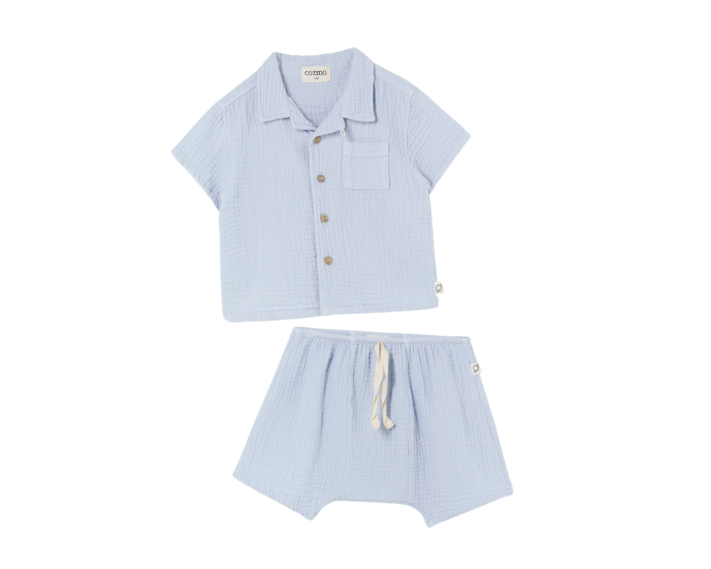 Soft Gauze Short Sleeve Set - Sky Blue