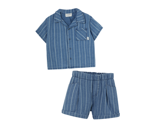 Striped Denim Blue Baby Shorts Set