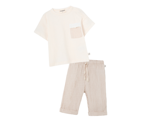 Striped Gauze Pants Set - Ivory Coffee