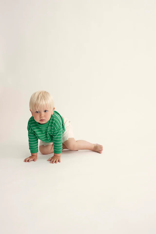 Crepe Striped Baby Sweater and Shorts Set - Grass Green