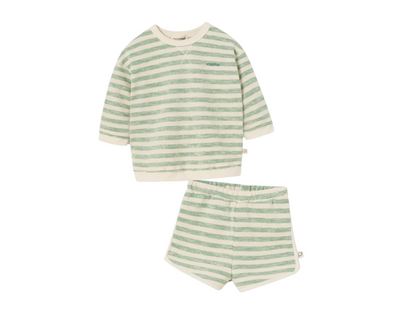 Crepe Thin Striped Baby Shorts Set - Grass Green