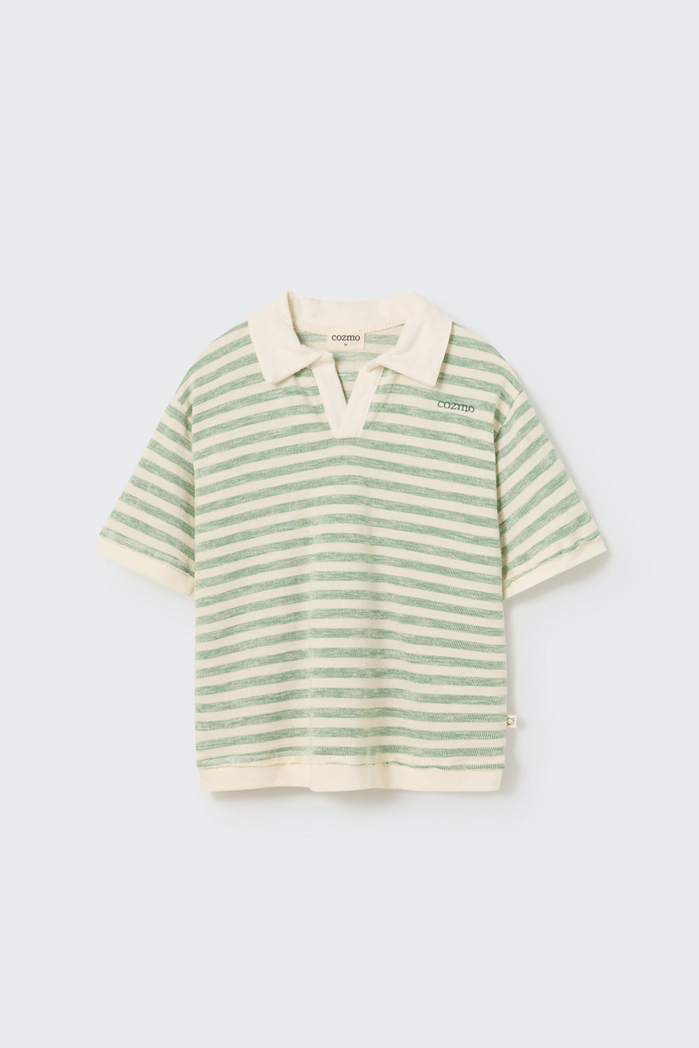 Thin Striped Polo Shirt and Bermuda Shorts Set - Grass Green