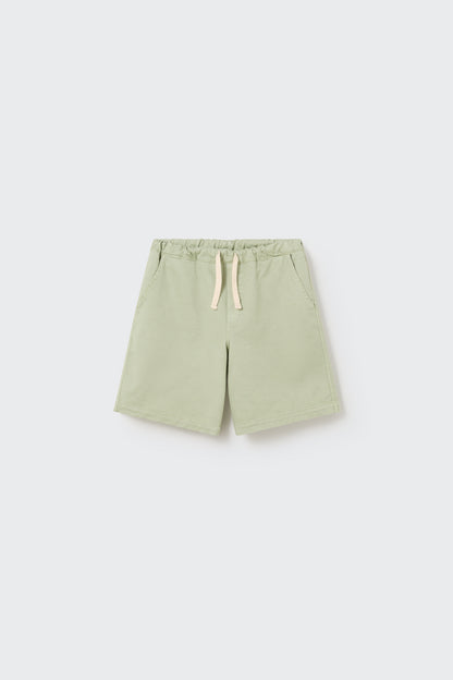 Thin Striped Polo Shirt and Bermuda Shorts Set - Grass Green