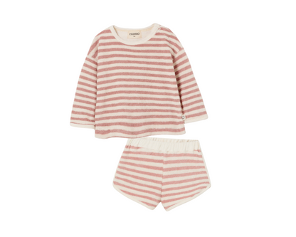 Toweling  Sweatshirt and Shorts Set - Rose