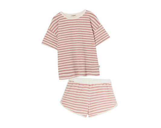 Toweling  T Shirt and Shorts Set - Rose