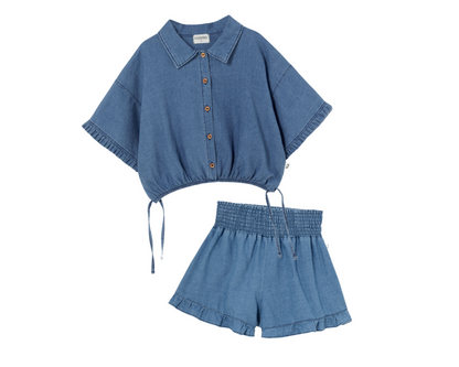 Twill Denim Shorts Set