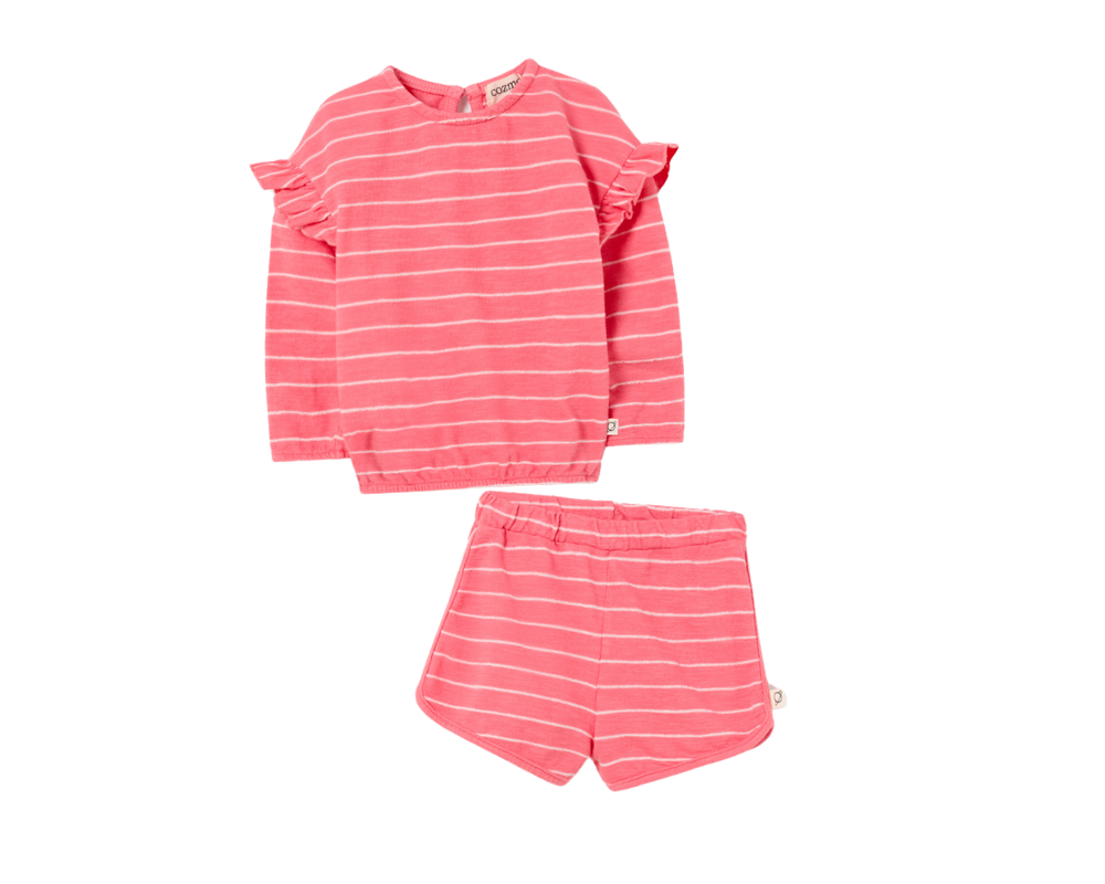 Crepe Striped Baby Sweater and Shorts Set - Confetti Pink