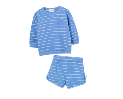 Crepe Striped Baby Sweater and Shorts Set - Provence Blue